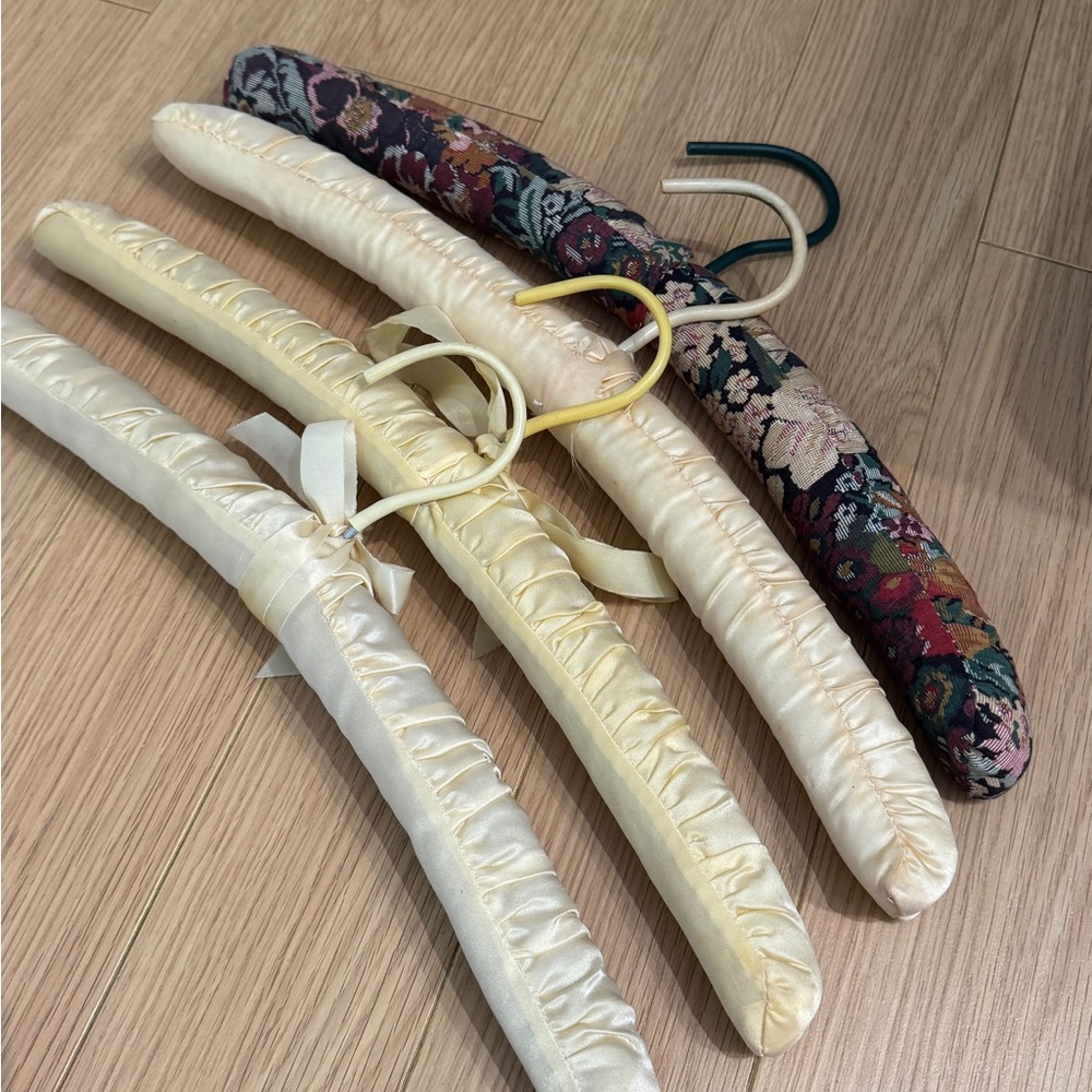 4 pc Vintage Satin and Floral Padded Hangers